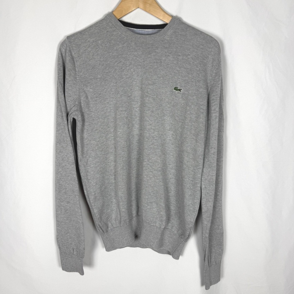 Lacoste Light Grey 100% Cotton Mens Crew Neck Sweater Estimated Size 4 Small EUC